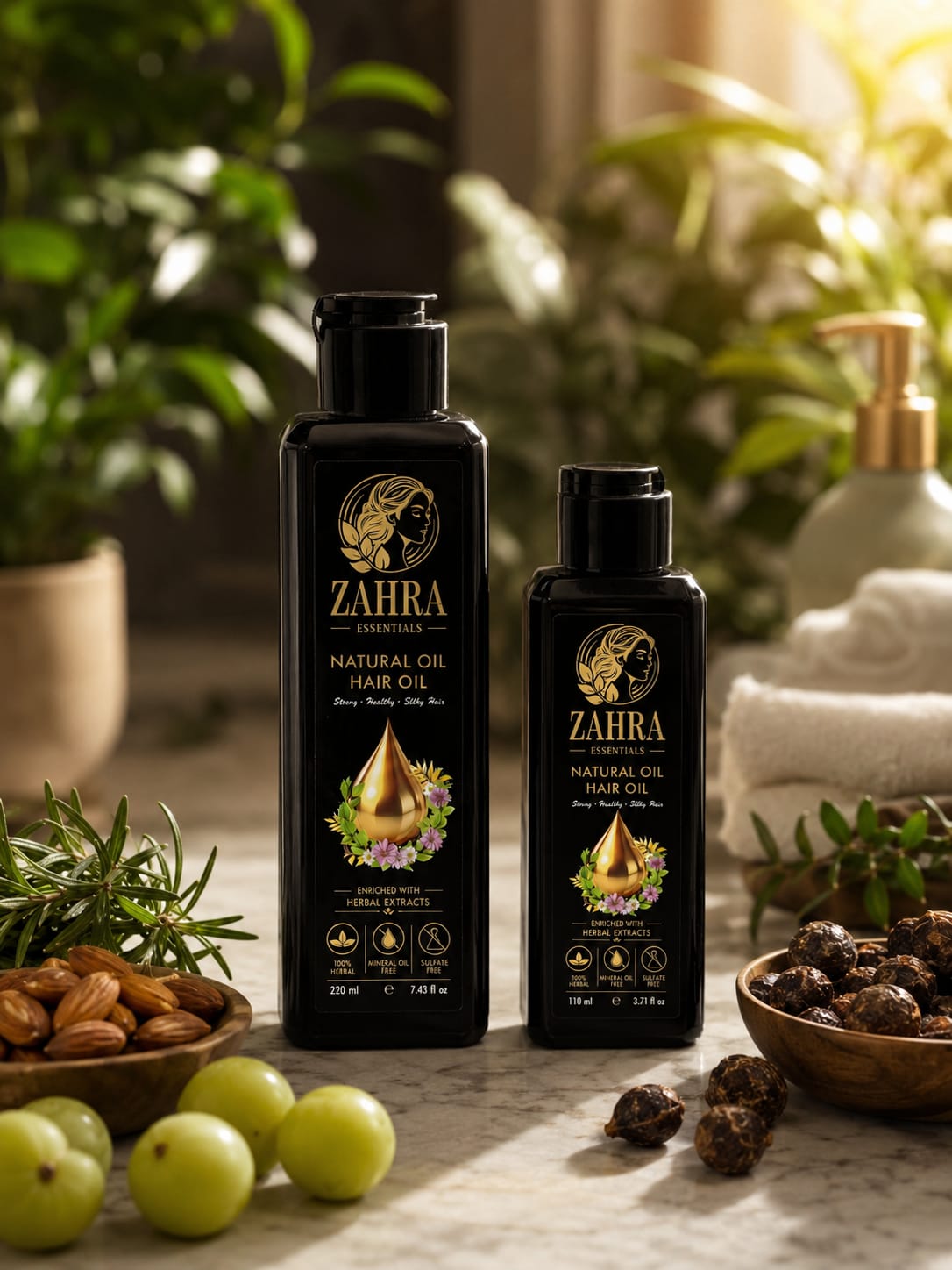 HAIR OIL MADE WITH NATURAL HERBAGE (COCONUT, MUSTARD, CASTOR, ALMOND, ARGAN, JOJOBA)