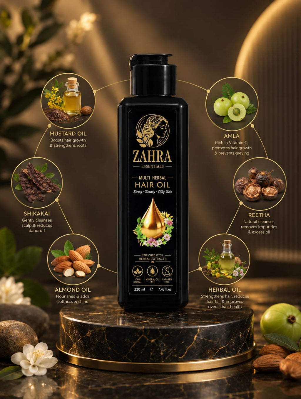 HERBAL OIL MADE WITH HERBAL HERBAGE (MUSTARD ,SHIKAKAI, ALMOND ,REETHA, AMLA)
