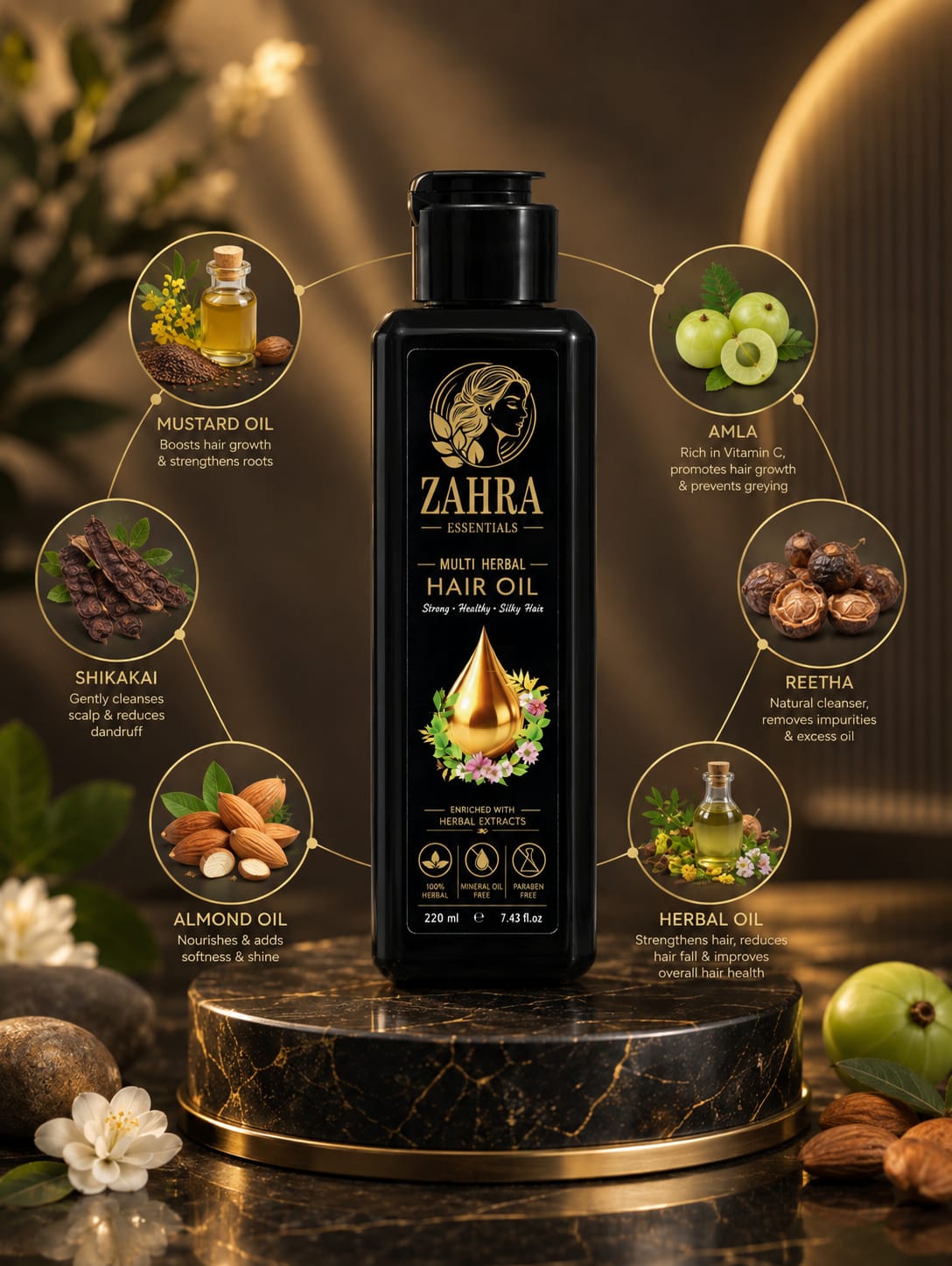 HERBAL OIL MADE WITH HERBAL HERBAGE (MUSTARD ,SHIKAKAI, ALMOND ,REETHA, AMLA)